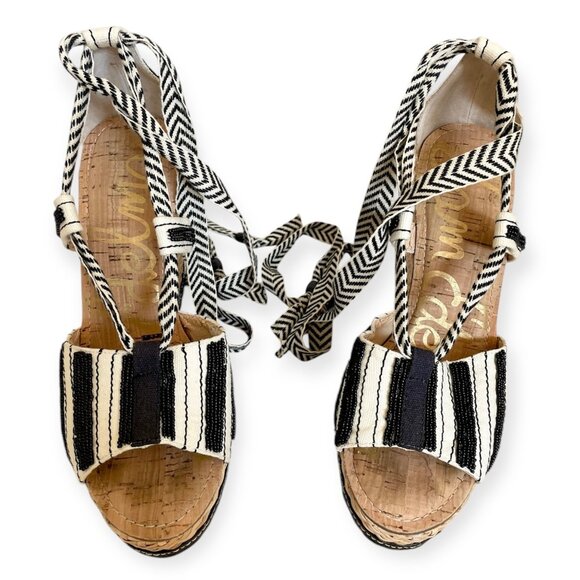 Sam Edelman Trey Beaded Lace-Up Espadrille Wedge Sandals - Picture 2 of 10